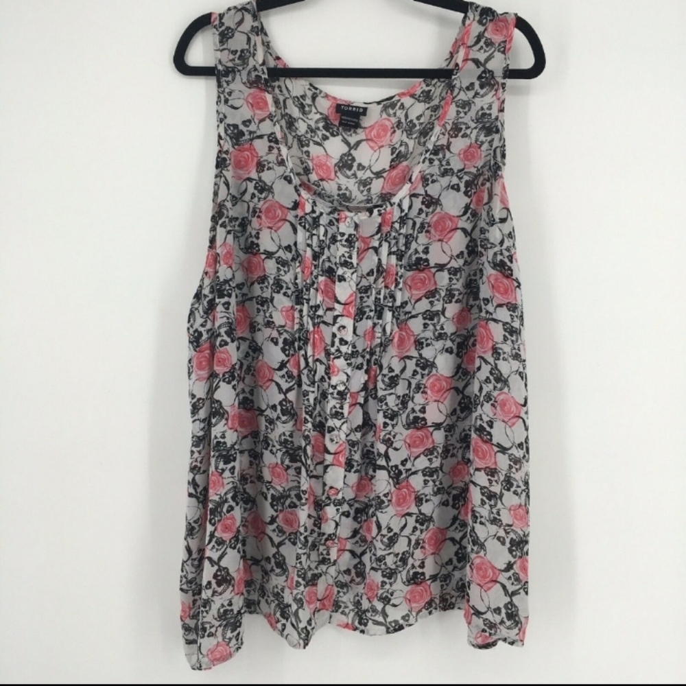 Badass Flowy Skull & Floral Print Fly-Away Tank